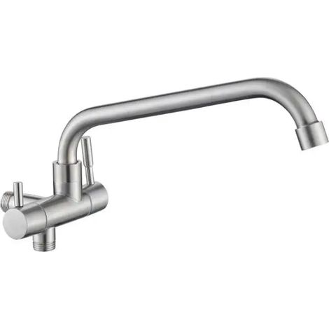 (304 SUS 1) Robinet de cuisine en acier inoxydable 304 nickelé, robinet encastré avec douchette d'eau froide, buse de bidet, double commande, double robinet XT-181 (1/5)