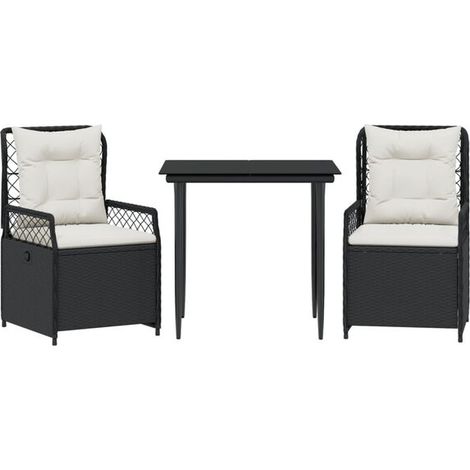 Ensemble table et chaises de jardin noires trois pièces avec coussins. (1/5)