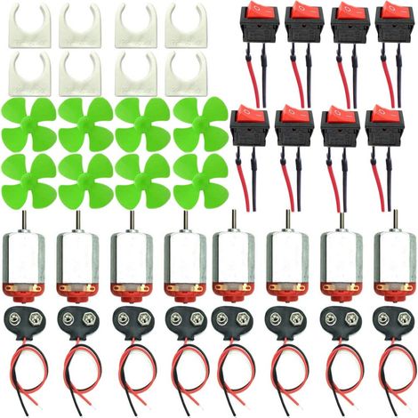 40pcs Kit DC Mini Moteurs，Kit de Apprentissage Électrique,1.5-3V 20000 RPM 8x Connecteur de batterie 9V, Support de Montage du Moteur, Interrupteur à Bascule pour Bateau(moteur 130)