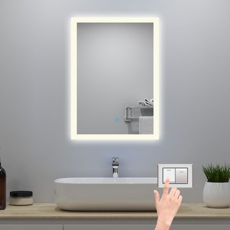 LED Badspiegel 50x70cm mit Beschlagfrei Speicherfunktion 3 Lichtfarbe Dimmbar Honrizontal/Vertikal CE IP44 (1/5)