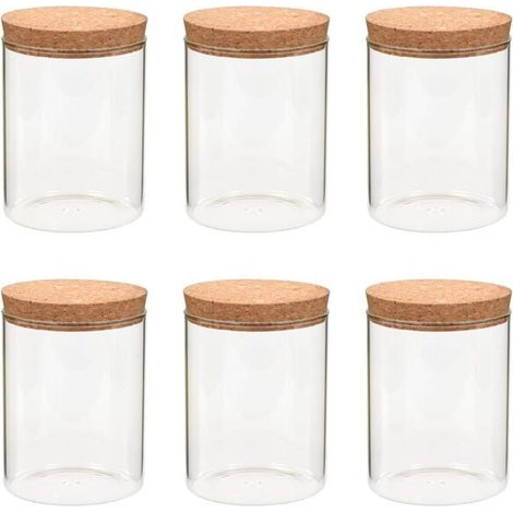 Six bocaux de conservation en verre avec couvercles en liège, d'une capacité de 650 ml chacun. (1/5)
