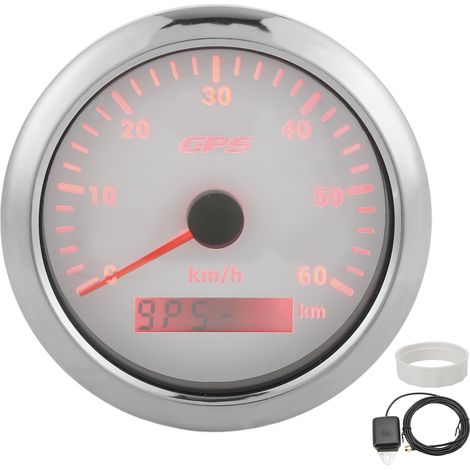 Compteur de vitesse GPS 85mm, 0 à 60 km/h, écran LCD, odomètre avec rétro-éclairage réglable pour voitures et bateaux, 9 à 32V DCWhite (1/5)
