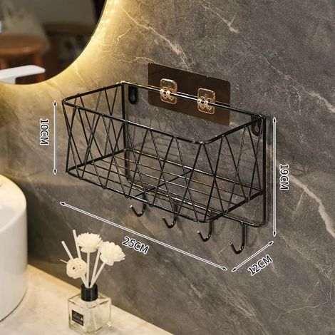 Étagère de salle de bain murale sans perceuse Étagères à shampoing Support flottant Rangement Cosmétique Panier Rack Organiser Accessoires de salle de bain Noir S (1/5)