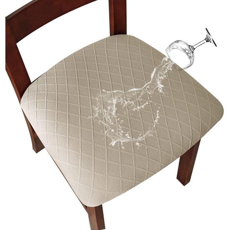 Lot de 4 housses de chaise extensibles beige, tissu jacquard élastique à relief, protège-sièges pour salle à manger (1/5)