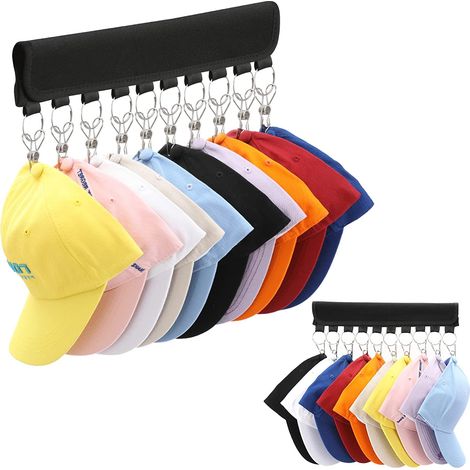 Porte-Casquettes - 10 Pinces Acier Inoxydable - Pour Rangement dans Placard ou Armoire - Lot de 2 - Noir (1/5)
