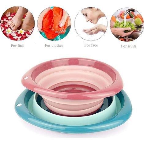 Cesta de lavado portátil plegable de 2 piezas, lavabo plegable para camping, lavabo plegable multifuncional, ahorra espacio, ideal para camping, senderismo y mascotas. (1/5)