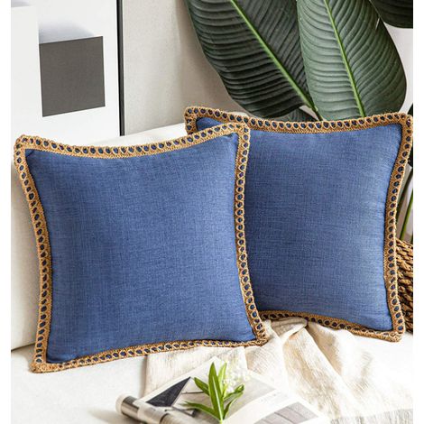 Filiyano-Lot de 2 housses de coussin rustiques en jute pour canapé (1/5)
