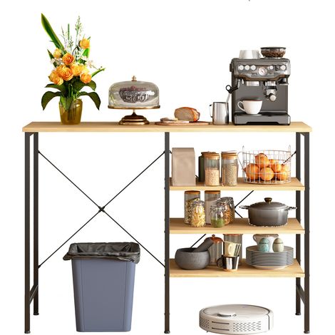 Table de rangement modulable industrielle, étagère multifonction 120x40x85,5 cm avec pieds réglables, MDF noir effet bois clair, pour cuisine, salon ou garage, CHICFURN (1/5)