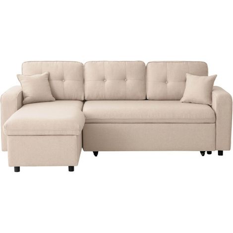 Canapé d'Angle Convertible "Pete" 220cm Beige (1/5)