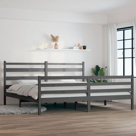 Bed Frame  Grey  Solid pine wood  200x200 cm   Durable   Bed Frame vidaXL (1/5)