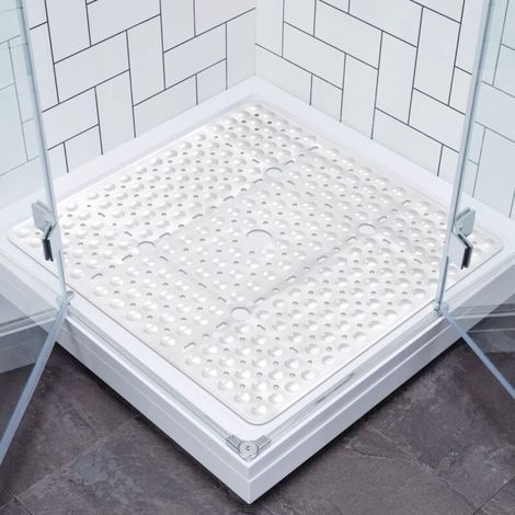 Rutschfeste Duschmatte, große quadratische Badematte 70x70cm mit Saugnäpfen, waschbare antibakterielle Badematte für Dusche und Badewanne (reinweiß) (1/4)