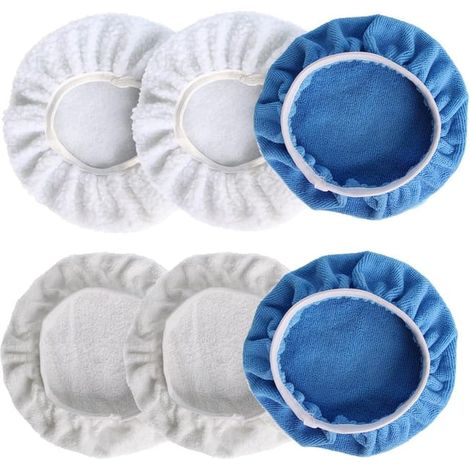 Lot de 6 disques de lustrage auto 220-250 mm, pads de ponçage, peaux microfibre, mousse et laine pour polisseuse (2 microfibres, 2 mousses, 2 laine) (1/4)