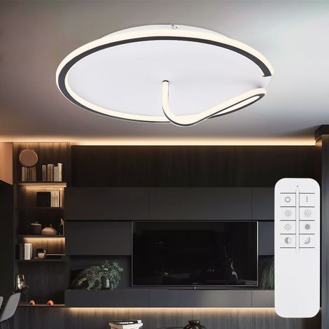 Plafoniera LED da soggiorno plafoniera nera rotonda luce notturna dimmerabile con telecomando, metallo acrilico, CCT, 1x LED 50 watt 2400 lm, DxH 51x15 cm