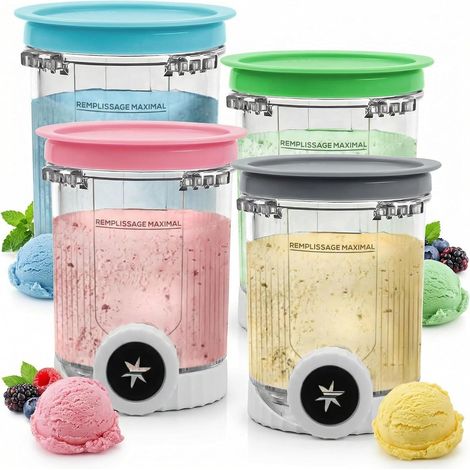 Lot de 4 pots de rechange - Compatible Ninja Swirl - Plastique sans BPA - Fonction tourbillon - Pour crèmes glacées - 16 oz