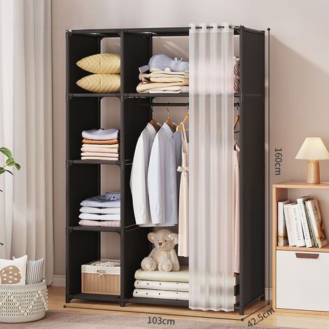 Kit dressing-Kit dressing de Rangement 160x103x42 cm en noir Penderie Garde-Robe-Karteo (1/2)