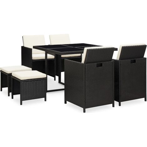 Patio Furniture Black Steel, PE Rattan, Glass, Polyester vidaXL