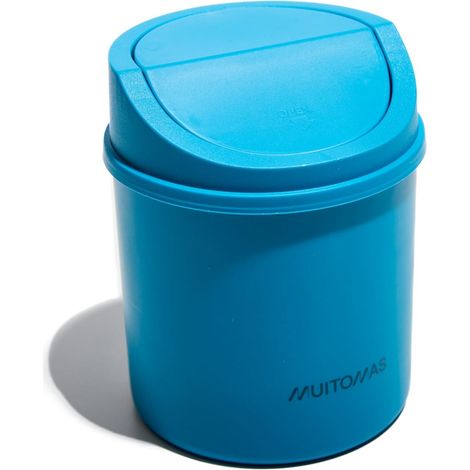 Mini Panier de Bureau Bleu Sarcelle, 13 x 13 x 17 cm, Capacité 2,455 L, Plastique, Ouverture Manuelle, Couvercle Amovible, Idéal pour Bureau et Maison (1/4)