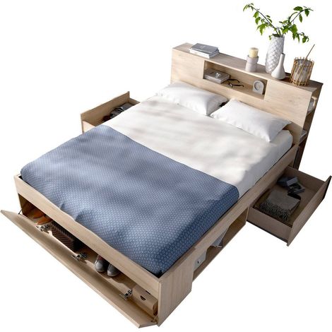 Dmora - Letto alla francese Conching, Sommier per camera da letto, Giroletto per stanza, Struttura porta materasso, 150x219 h95 cm, Rovere