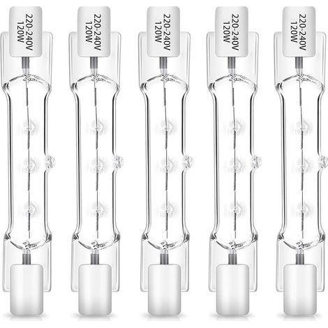 R7S Ampoule Halogène 78mm 120W, Dimmable, AC 220-240V 1800LM Blanc Chaud 2700K, R7s Linéaire Ampoule Projecteur en Tungstène J78, pour Spot de Travail, Pafonniers, Eclairage Paysage, Lot de 5