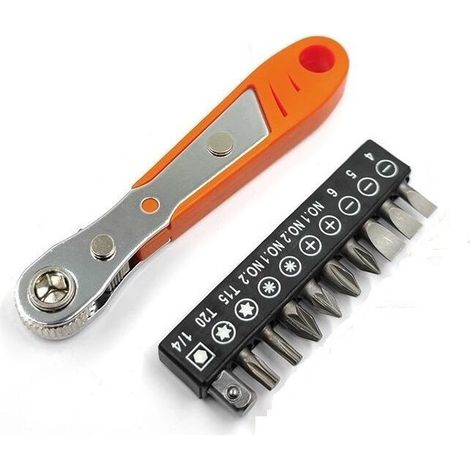 11-teiliger Bitsatz, bestehend aus 10 Bits und 1 Mini-Ratsche - Crezuo (1/4)