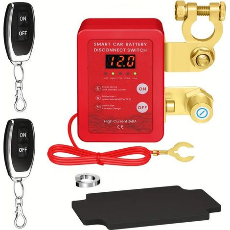 Coupe-batterie 12 V avec télécommande sans fil, coupe-batterie avec arrêt, coupe-batterie antivol 240 A, pour voiture, camping-car, VTT, camion, bateau (1/5)