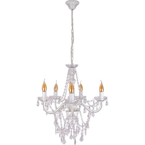 Lustre Couronne 5 Lumières pour Ampoules E14 Ø 52 cm en Métal et Acrylique Blanc - PANGIVO (1/5)