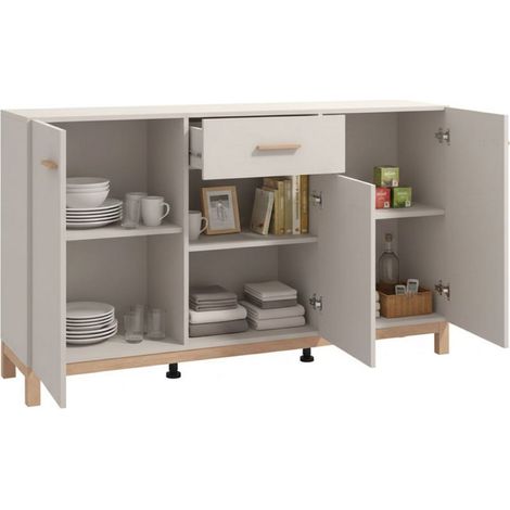 Sideboard Pianico, 3 Regalböden, 1 Schublade, 3 Türen, 154x41,5x89h cm Cremeweiß