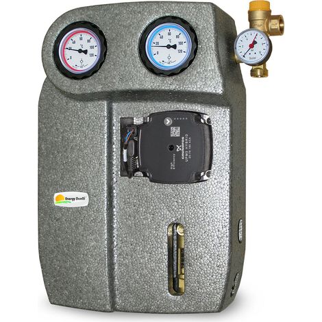 Modulo solare a due vie da 1" M, flussometro 8-28 l/min, pompa Grundfos UPM3 Hybrid e disareatore