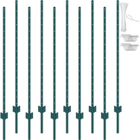 Postes de Cerca de Metal 152,4 cm Postes de Cerca de Acero al Carbono Resistentes 10 Piezas Postes de Metal para jardín, Césped, Granjas, Cercas al Aire Libre, Huertos, Carreteras, Verde (1/5)