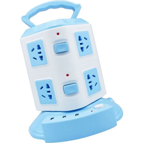 Prise multiple tour multifonctionnelle, bloc prises portable avec protection contre surcharge, ports USB intégrés, 220V 10A, bleu ciel, 2 étages, prise électrique surélevée pour usage domestique et vo (1/5)