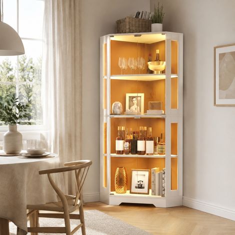 Credenza alta da cucina con LED, vetrina 165 cm, MDF e vetro, bianco, 60 x 60 cm (1/5)