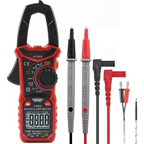 HT206D 6000 Counts Digital Multimeter, 600 A/V AC/DC Clamp Amperemetric True RMS, Measuring Voltage Current Frequency Continuity Capacitance Resistance Diode (1/5)