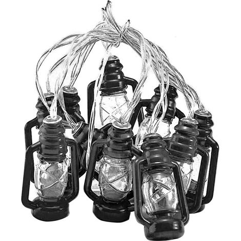 Schwarze LED-Lichterkette, Retro-Stil, wasserdicht, energiesparend, Mini-Petroleumlampe aus Kunststoff für Camping, warmweiß, 1,5 m, 10 Lichter