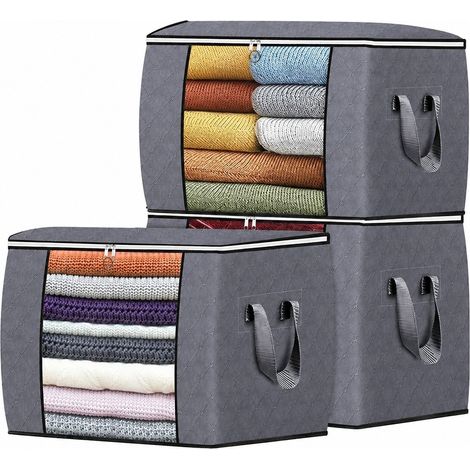 Sacs de rangement non tissés, organisateur pliable et anti-poussière pour couettes et vêtements, 60 L, gris 90 L (lot de 3) (1/5)