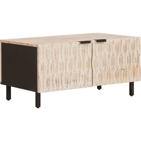 Couchtisch Weiß 80 x 50 x 40 cm Massivholz Mango