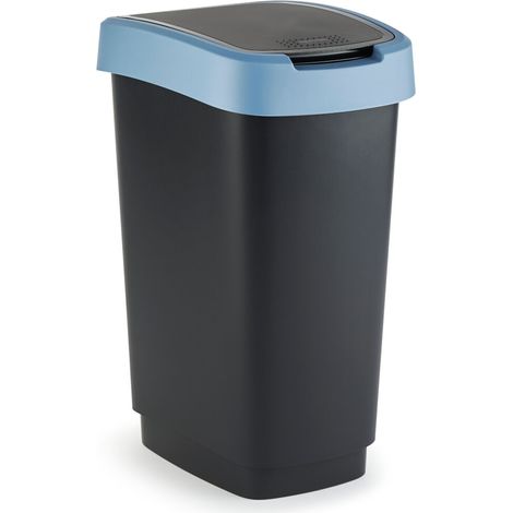 Rotho Abfalleimer 10 l mit Scharnierdeckel, aus Kunststoff, für Recycling, BPA-frei (schwarz/dunkelblau) (1/5)