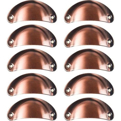 10x Vintage Shell Handle for Drawer, Cabinet, Kitchen Furniture, Curved Iron Retro Cupboard Door Knob 8.2 cm x 3.5 cm, Metal Door Knob for Cabinet Furniture Decoration (Red Copper) (1/4)