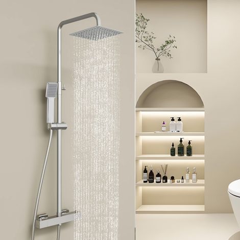 Biubiubath Colonne de douche thermostatique, carrée, réglable en hauteur, kit de douche pour salle de bains (1/5)