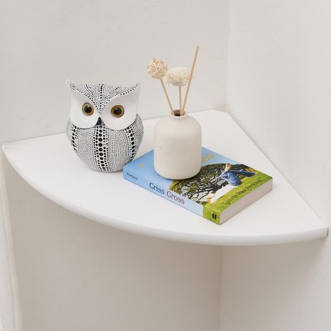 Coquille d'angle Blanche, Support Mural en Bois de chêne Naturel, étagère Murale Flottante à extrémité Ronde, Solution d'étagère Flottante, Petit Support d'angle pour Plantes, Chambre à (1/5)