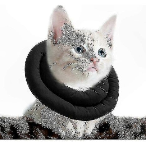 Collier de convalescence réglable pour chat, protection après opération, noir (taille S), collier cervical souple pour animaux, anti-linge post-chirurgical (1/4)