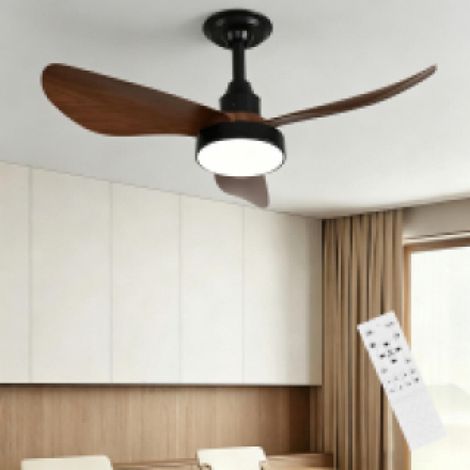 Ventilador de techo de 32 pulgadas, de madera maciza negra, con luz, 3 aspas, 3 temperaturas de color y funcionamiento silencioso. (1/4)