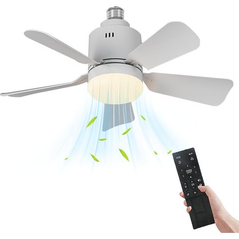Deckenventilator mit Licht und Fernbedienung, dimmbarer LED-Deckenventilator mit E27-Fassung, 3 Geschwindigkeitsstufen und Timer, 45 cm Deckenventilator mit Licht für Wohnzimmer, Schlafzimmer (A-weiß) (1/5)