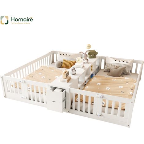 Bettgestell, und Polyester 219.6 x 204 x 33.5 cm weiß aus Holz mit Stauraum HOMAIRE (1/5)