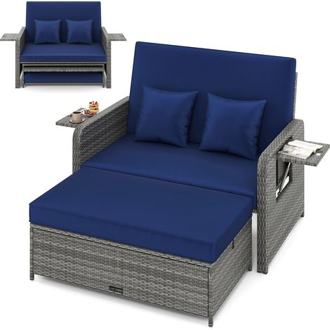 CASART PE Wicker Daybed w/4-Level Backrest 2PCS Patio Rattan Furniture Set (1/5)