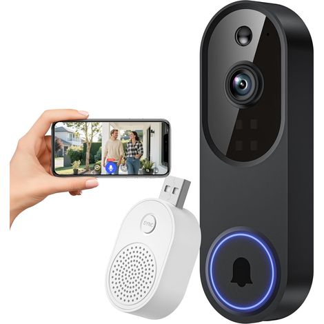 Sonnette vidéo WiFi sans fil avec récepteur de sonnette, détection humaine AI, conversation bidirectionnelle, Wi-Fi 2,4 G, alimentation par batterie, stockage dans le nuage, surveillance (1/5)