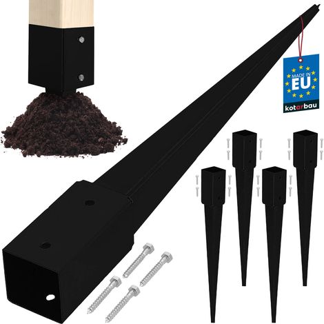 KOTARBAU® Base in acciaio per pali di ancoraggio a terra per pergole e gazebo, 71 x 71 x 750 mm, nera, set da 4