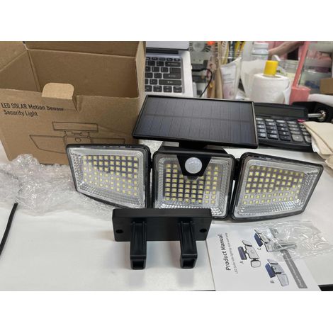Applique murale solaire LED ultra-lumineuse à détecteur de mouvement pour terrasse extérieure, triple applique murale étanche IP65, angle réglable, éclairage sur trois côtés (1/3)