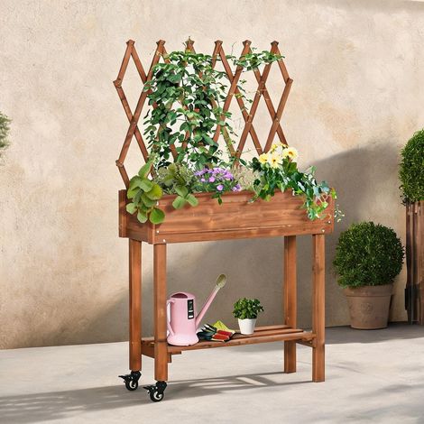 Jardin surélevé en bois massif avec treillis et rangement 79 x (1/5)