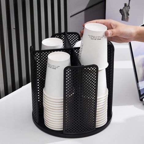 Schwarzes drehbares Lagerregal – Vielseitiges 360°-Regal für Tassen, Büro und Küche 23,5×22 cm