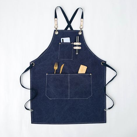 Tablier de chef unisexe avec grandes poches, tablier de travail en toile de coton, modèle 1 (1/5)